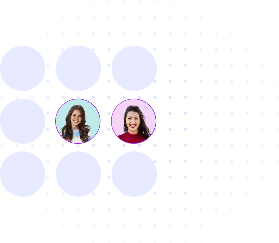 Grupo de chicas en fondo de burbujas