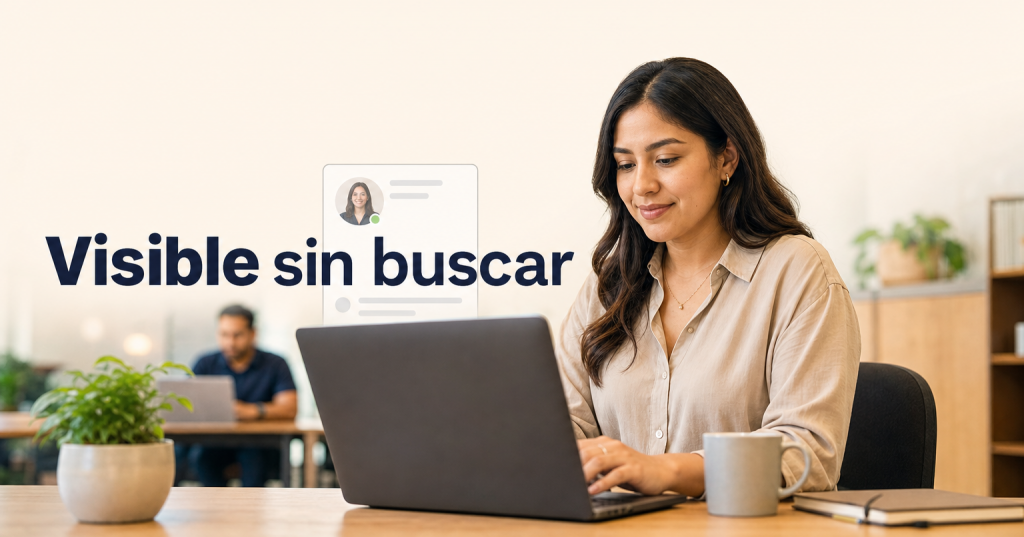 Profesional revisando su perfil laboral en una plataforma de empleo desde su oficina en casa