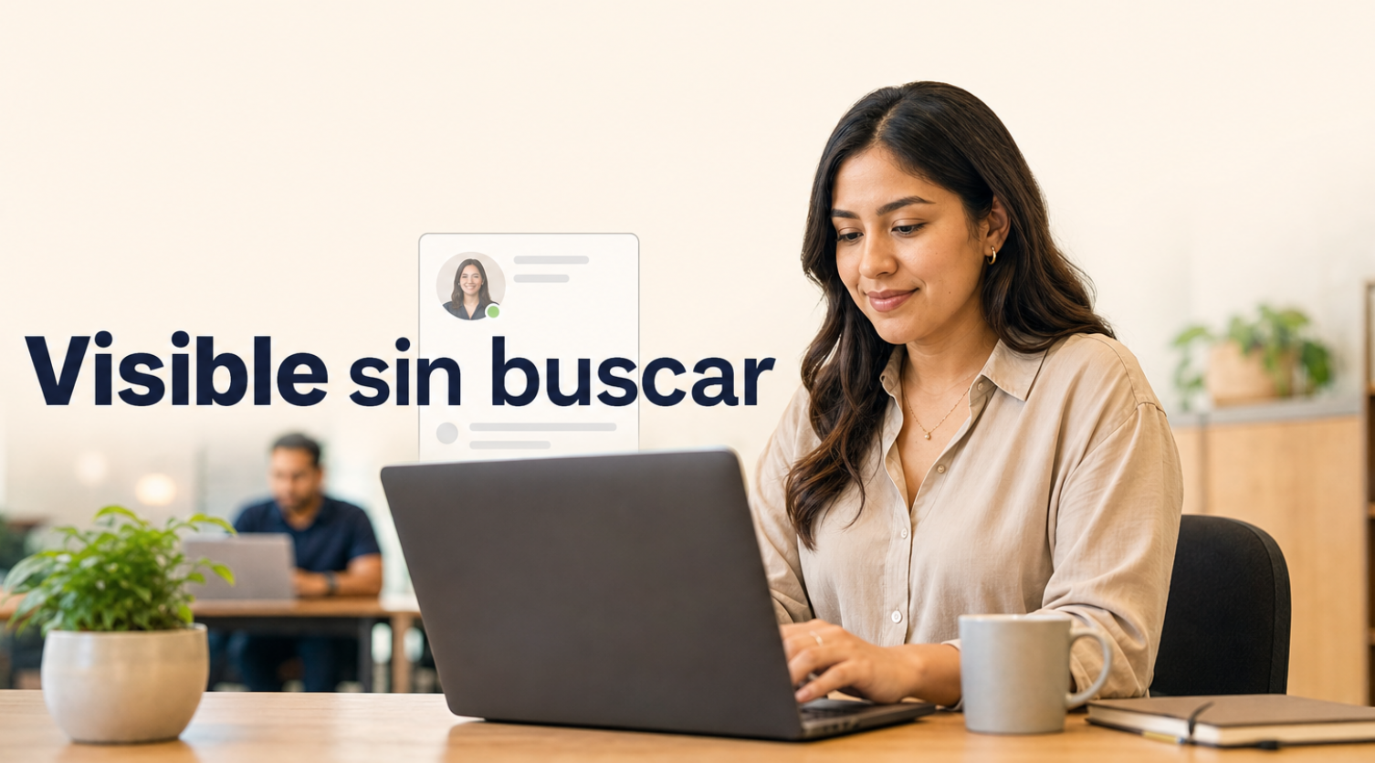 Profesional revisando su perfil laboral en una plataforma de empleo desde su oficina en casa